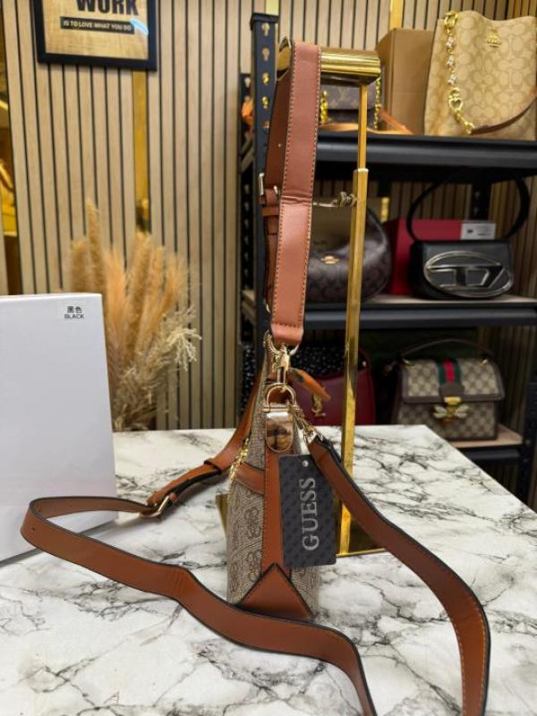 Guess Signature Monogram Baguette Shoulder Bag With Box And Dust Bag (Brown)