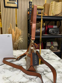 Guess Signature Monogram Baguette Shoulder Bag With Box And Dust Bag (Brown)