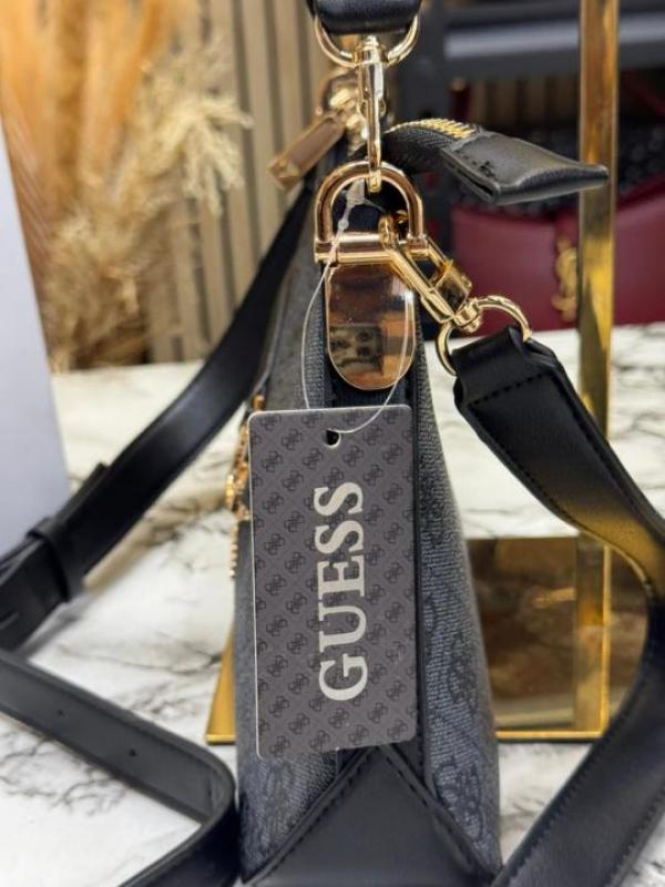 Guess-Inspired Signature Monogram Baguette Shoulder Bag With Box And Dust Bag (Grey)