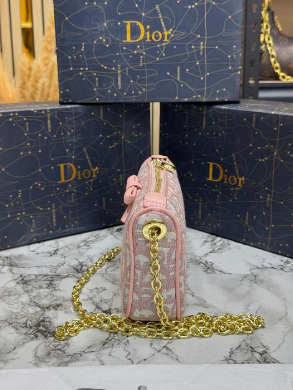 D-Inspired Oblique Jacquard Bow Chain Crossbody Bag (Pink)