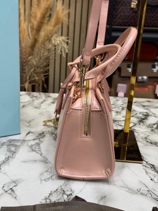 C&K-Inspired Structured Top Handle Shoulder Bag With Box And Dust Bag (Pink)