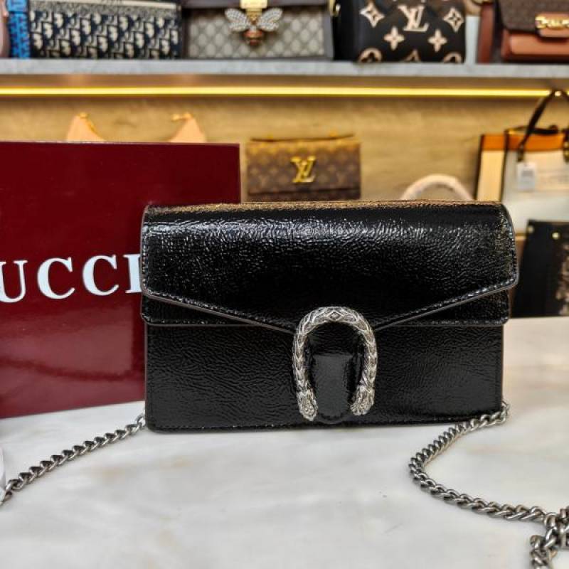 G-Inspired GG Dionysus Glossy Shoulder Bag With Double Box And Dust Bag (Black)