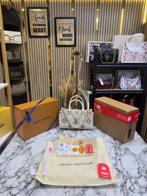 LV-Inspired On The Go East West Bi-Color Monogram Handbag With Double Box Packaging (White)