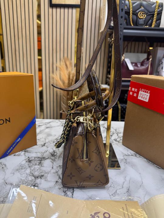 LV-Inspired On The Go East West Bi-Color Monogram Handbag With Double Box Packaging (Brown)