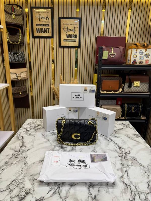 C-Inspired Tabby Quilted Black Shoulder Bag With Box And Dust Bag
