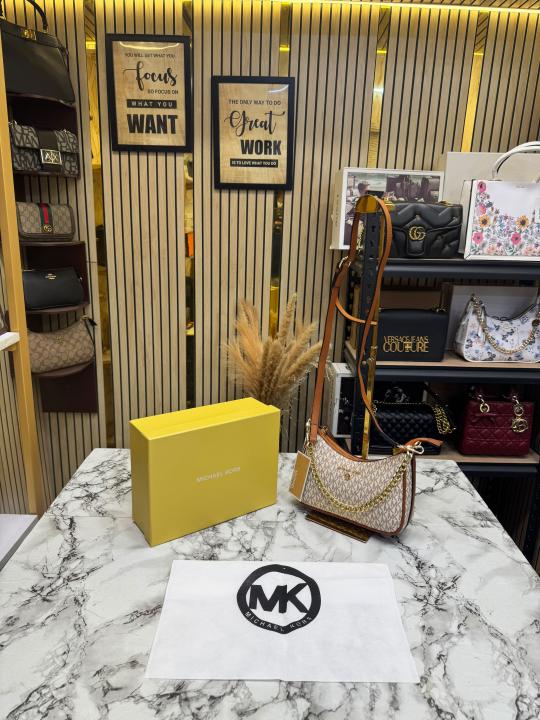MK-Inspired Charm Shoulder Bag With Box And Dust Bag (Beige)
