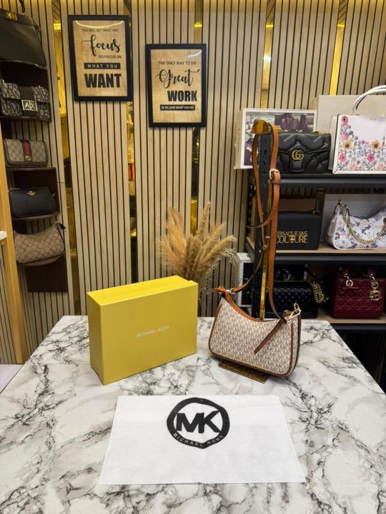 MK-Inspired Charm Shoulder Bag With Box And Dust Bag (Beige)