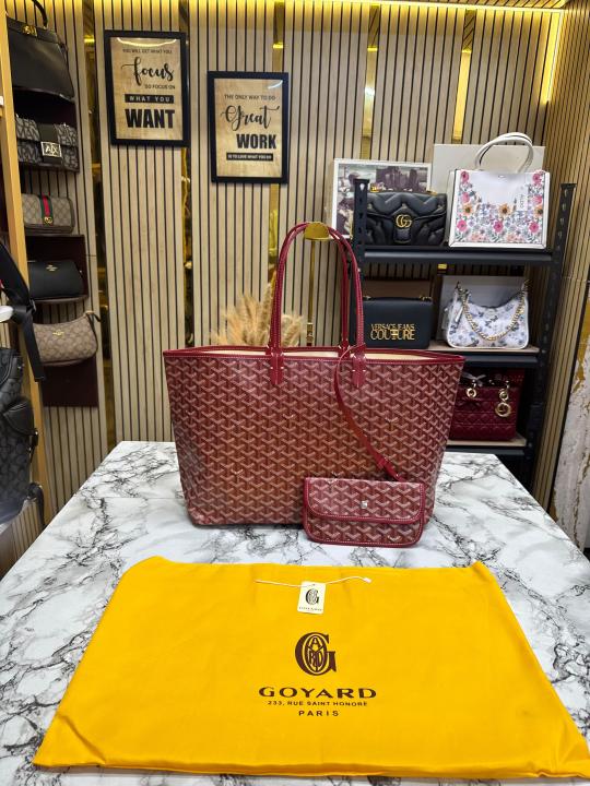 Goyard Inspired Saint Louiis PM Bag in Red Chevron Canvas Tote Bag with Matching Pouch & Dust Bag Main image