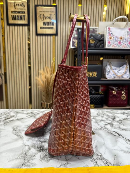 Goyard Inspired Saint Louiis PM Bag in Red Chevron Canvas Tote Bag with Matching Pouch & Dust Bag Secondary image