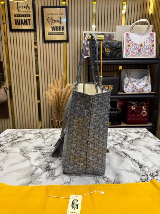 Goyard Inspired Saint Louiis PM Bag in Gray Chevron Canvas Tote Bag with Matching Pouch & Dust Bag Secondary image