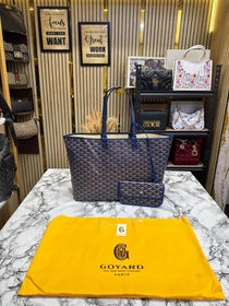 Goyard Inspired Saint Louiis PM Bag in Blue Chevron Canvas Tote Bag with Matching Pouch & Dust Bag