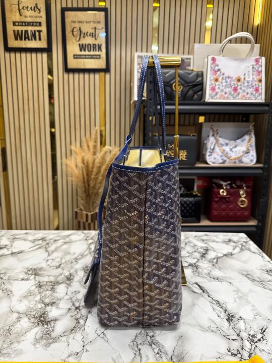 Goyard Inspired Saint Louiis PM Bag in Blue Chevron Canvas Tote Bag with Matching Pouch & Dust Bag