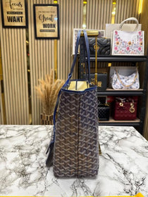 Goyard Inspired Saint Louiis PM Bag in Blue Chevron Canvas Tote Bag with Matching Pouch & Dust Bag