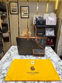 Goyard Inspired Saint Louiis PM Bag in Brown Chevron Canvas Tote Bag with Matching Pouch & Dust Bag