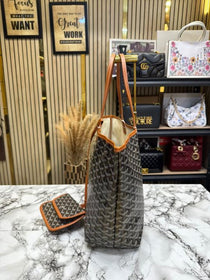 Goyard Inspired Saint Louiis PM Bag in Brown Chevron Canvas Tote Bag with Matching Pouch & Dust Bag