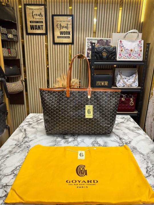 Goyard Inspired Saint Louiis PM Bag in Brown Chevron Canvas Tote Bag with Matching Pouch & Dust Bag