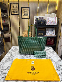 Goyard Inspired Saint Louiis PM Bag in Green Chevron Canvas Tote Bag with Matching Pouch & Dust Bag