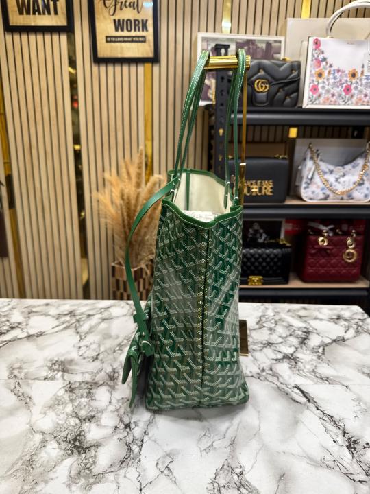 Goyard Inspired Saint Louiis PM Bag in Green Chevron Canvas Tote Bag with Matching Pouch & Dust Bag