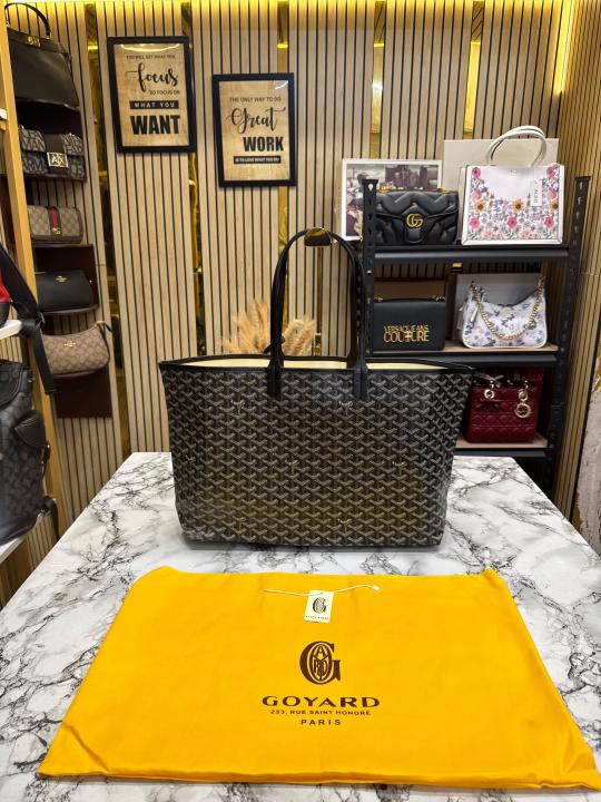 Goyard Inspired Saint Louiis PM Bag in Black Chevron Canvas Tote Bag with Matching Pouch & Dust Bag