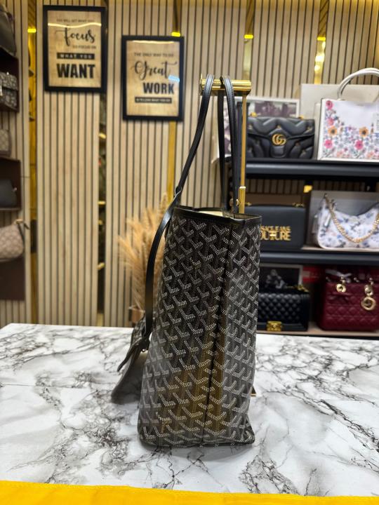 Goyard Inspired Saint Louiis PM Bag in Black Chevron Canvas Tote Bag with Matching Pouch & Dust Bag Secondary image
