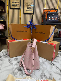 LV-Inspired Neo Noe BB Giant Monogram Leather Bucket Bag (Pink)