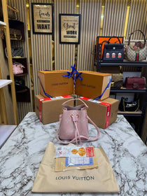 LV-Inspired Neo Noe BB Giant Monogram Leather Bucket Bag (Pink)