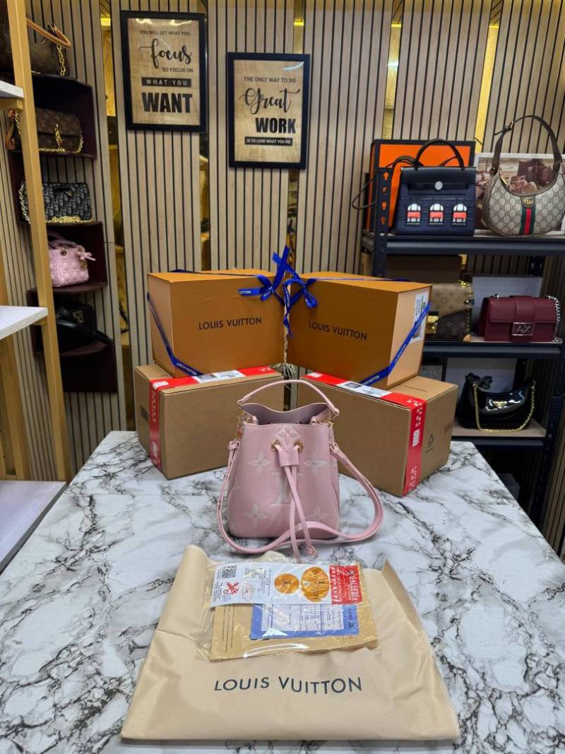 LV-Inspired Neo Noe BB Giant Monogram Leather Bucket Bag (Pink)