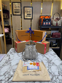 LV-Inspired Neo Noe BB Giant Monogram Leather Bucket Bag (Grey)