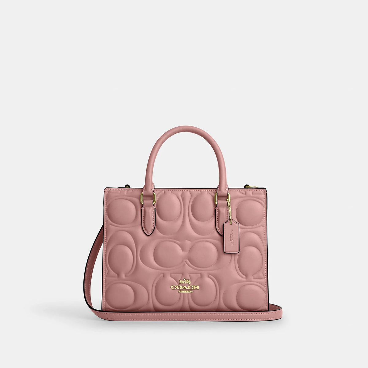 C-Inspired Maggie Embossed Leather Top Handle Crossbody Bag With Magnetic Box Including Carry Bag (Pink) Main image