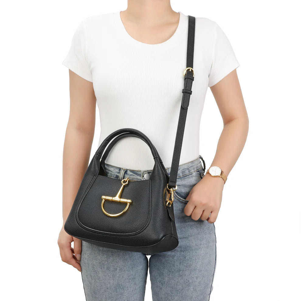 G-Inspired Softbit Medium Top Handle Bag With Double Box And Dust Bag (Black)