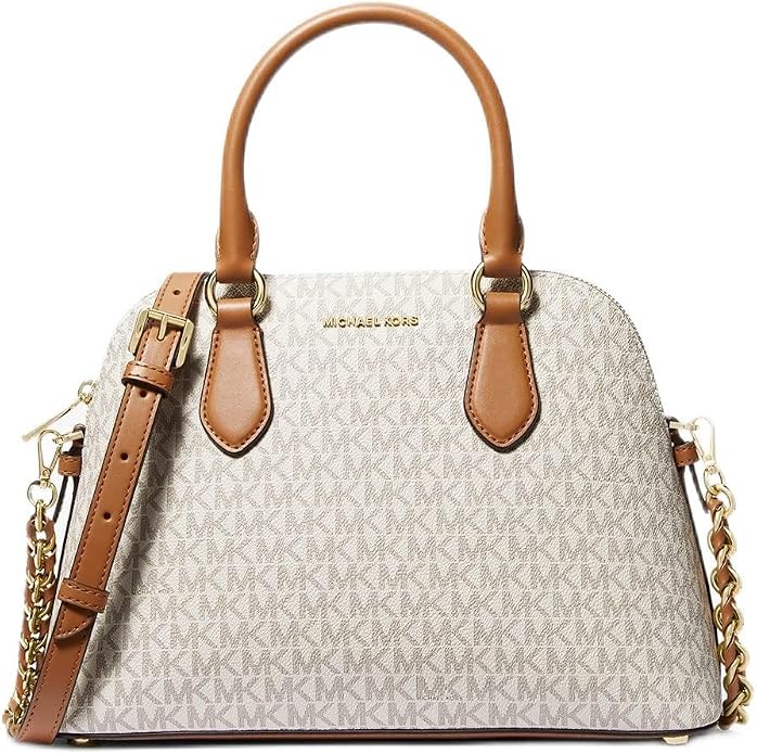 MK-Inspired Veronica Medium Dome Logo Shoulder Bag With Box And Dust Bag (Biege-Brown)