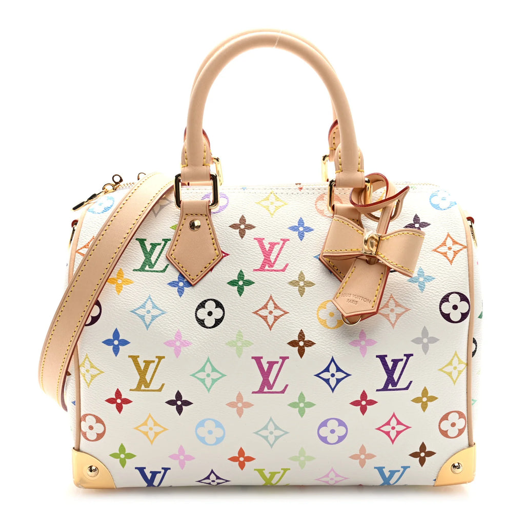 LV-Inspired Speedy Monogram Multicolour Shoulder Bag With Box And Dust Bag (White-Flower) (13085)