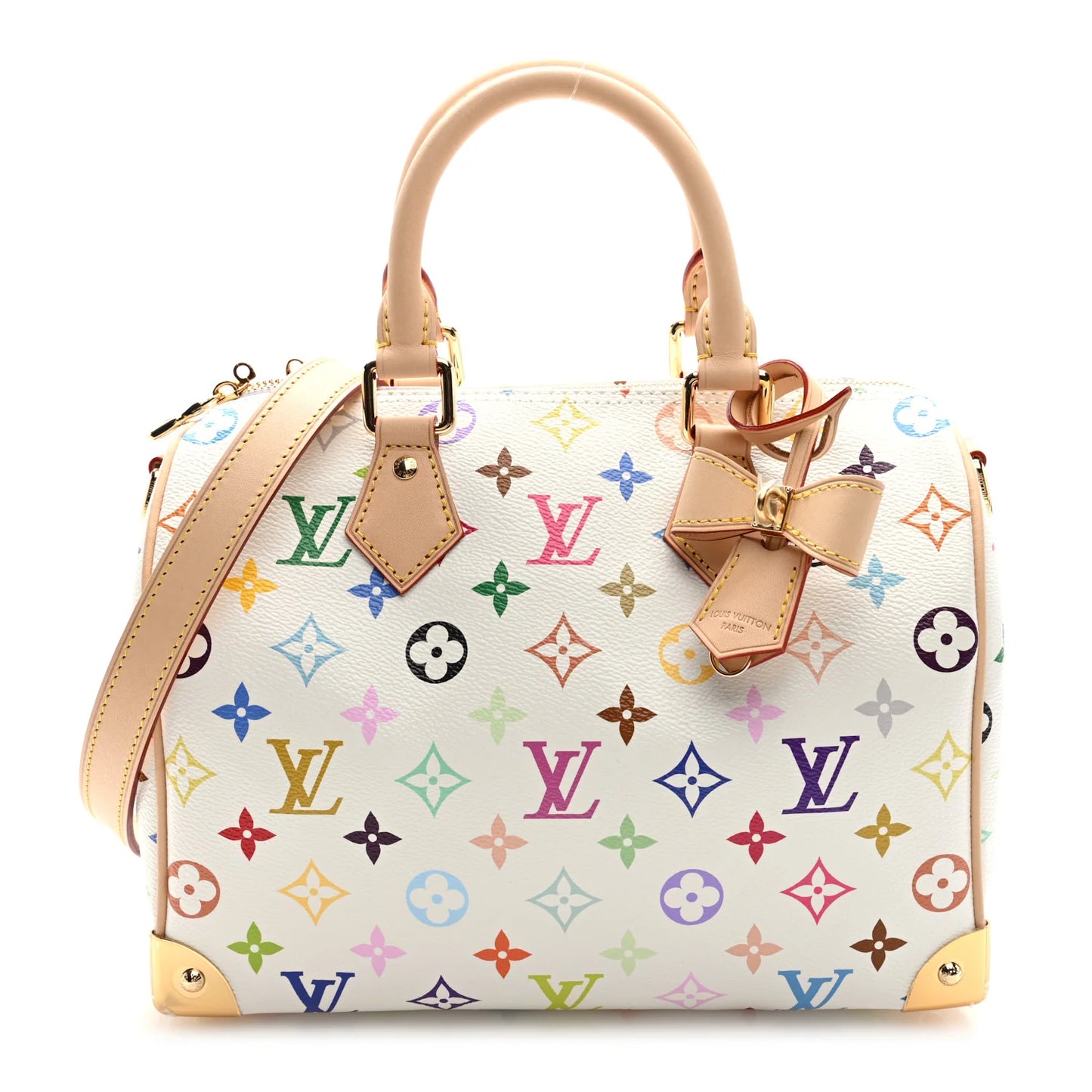 LV-Inspired Speedy Monogram Multicolour Shoulder Bag With Box And Dust Bag (White-Flower) (13085)