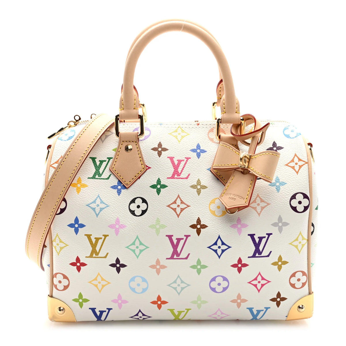 LV-Inspired Speedy Monogram Multicolour Shoulder Bag With Box And Dust Bag (White-Flower) (13085) Main image