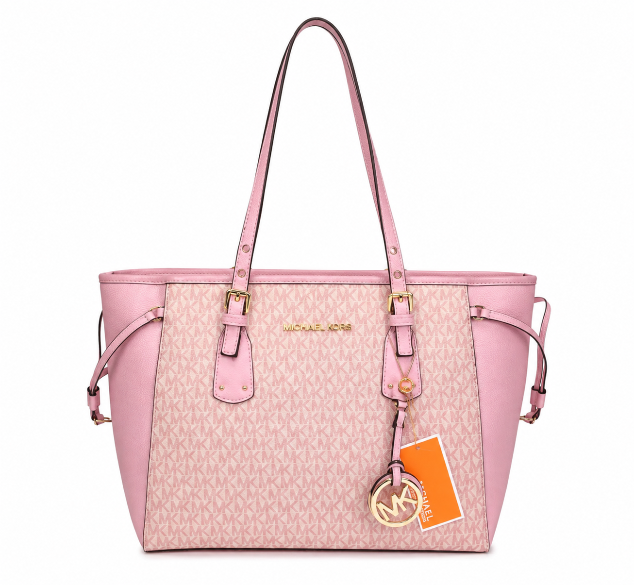MK-Inspired Jet Set Travel Signature Logo Large Top-Zip Tote Bag With Dust Bag (Pink)