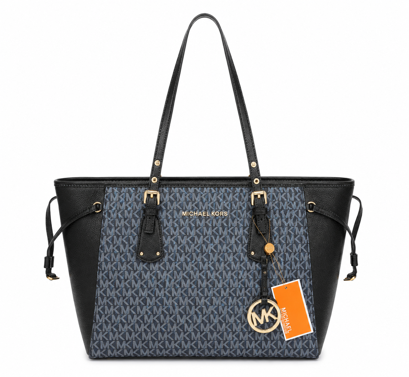 MK-Inspired Jet Set Travel Signature Logo Large Top-Zip Tote Bag With Dust Bag (Black)