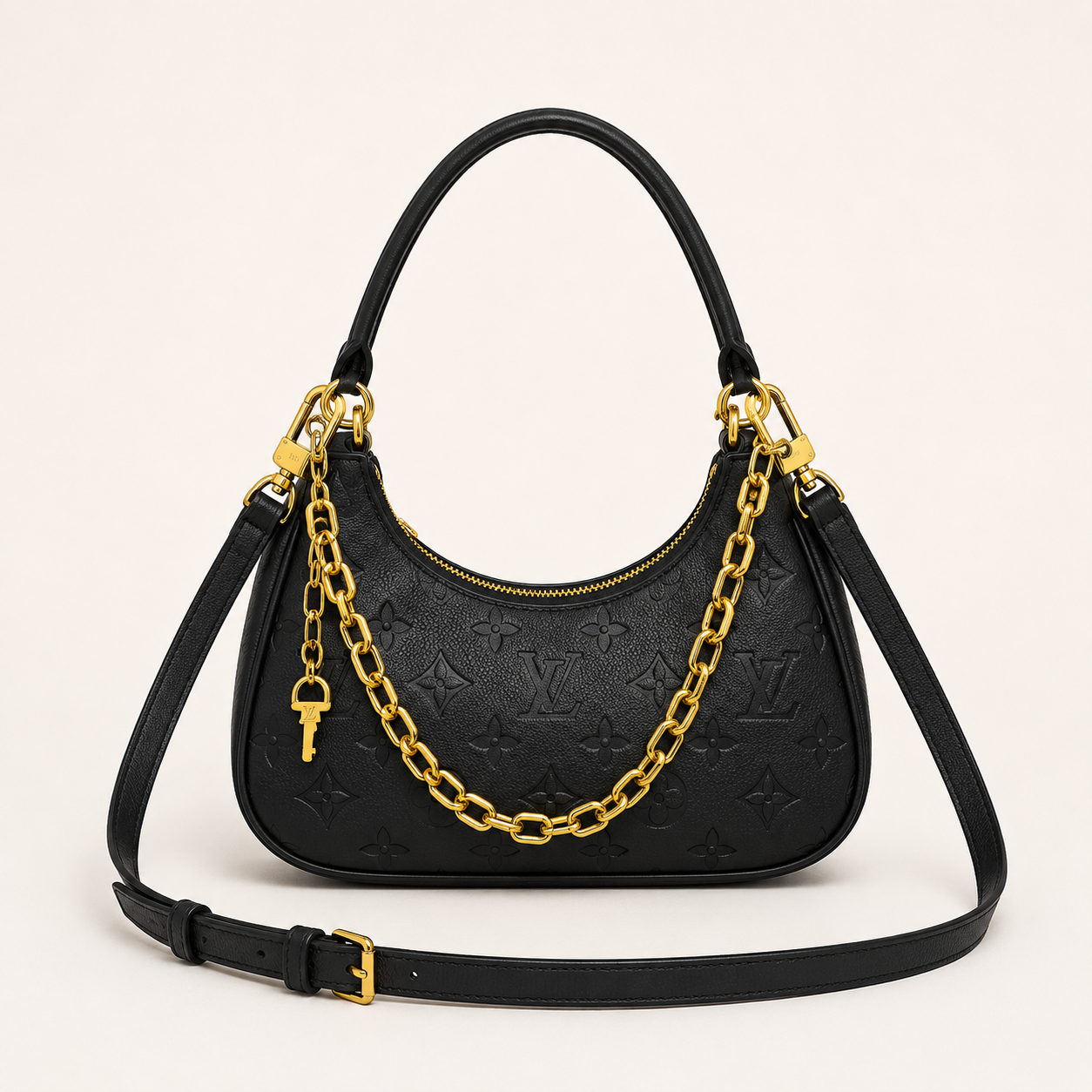 LV-Inspired Mini Loop Monogram Empreinte Chain Shoulder Bag With Box & Dust Bag (Black)