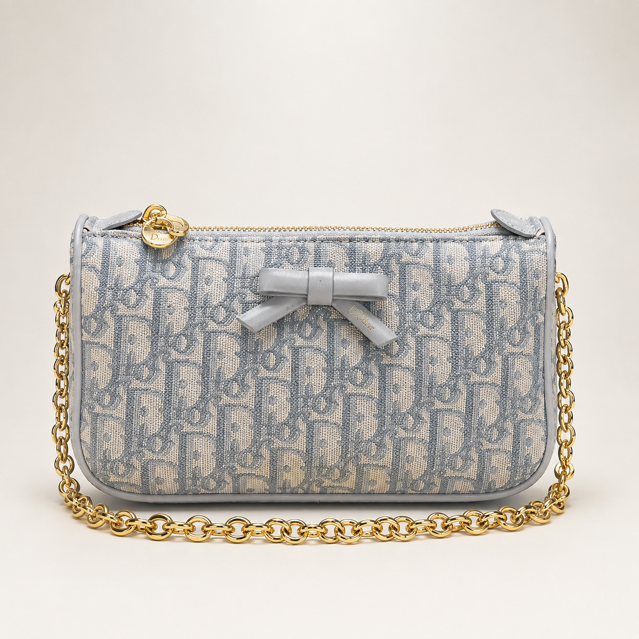D-Inspired Oblique Jacquard Bow Chain Crossbody Bag (Grey)