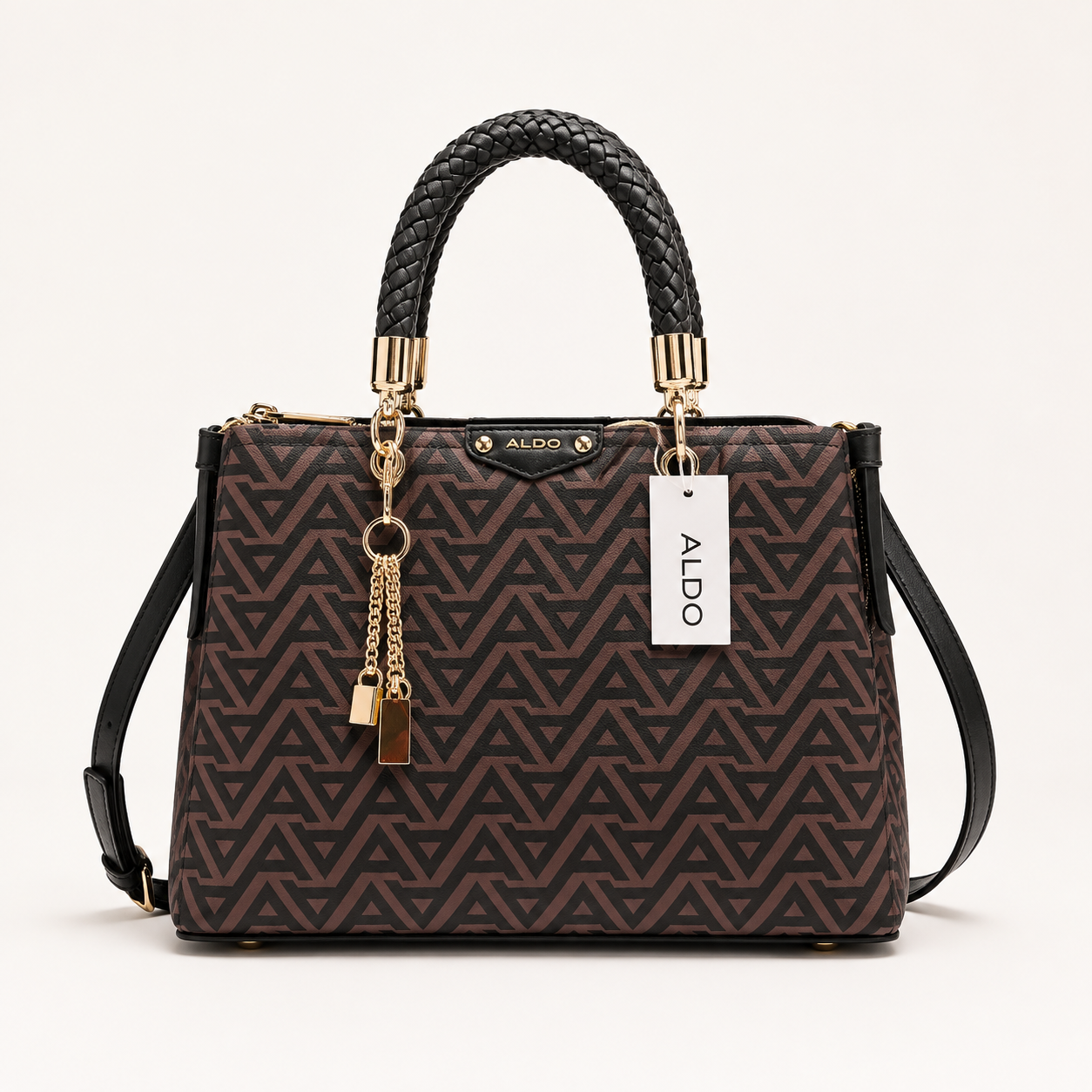 Aldo-Inspired Eile Brown Geometrical Monogram Handbag With Box (Coffee)