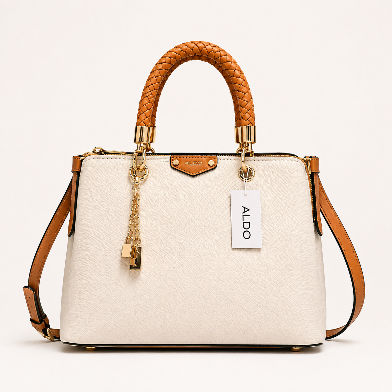 Aldo-Inspired Lothycan Satchel Bone White Handbag With Box (White)