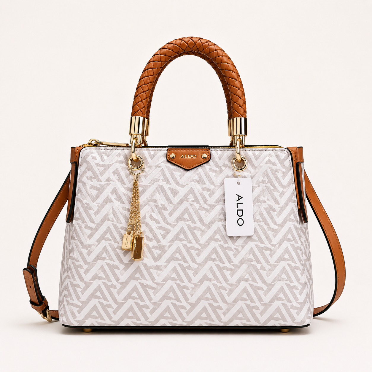 Aldo-Inspired Eile White Geometrical Monogram Handbag With Box (White monogram)