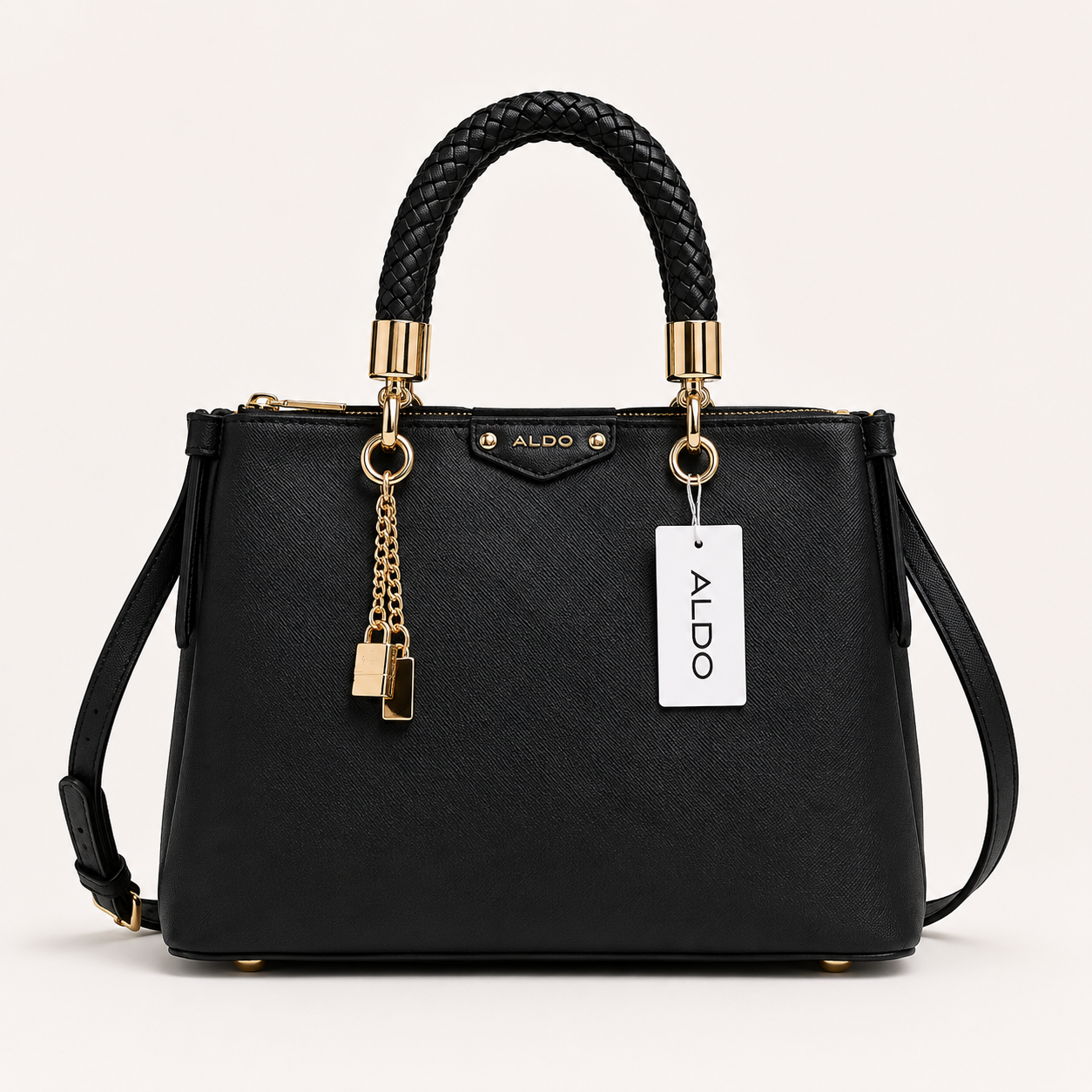 Aldo-Inspired Lothycan Satchel Black Handbag With Box (Black)