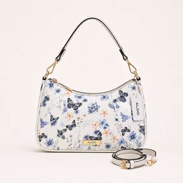 Aldo-Inspired Butterfly Printed Hobo Shoulder Bag With Box (Blue Flower)