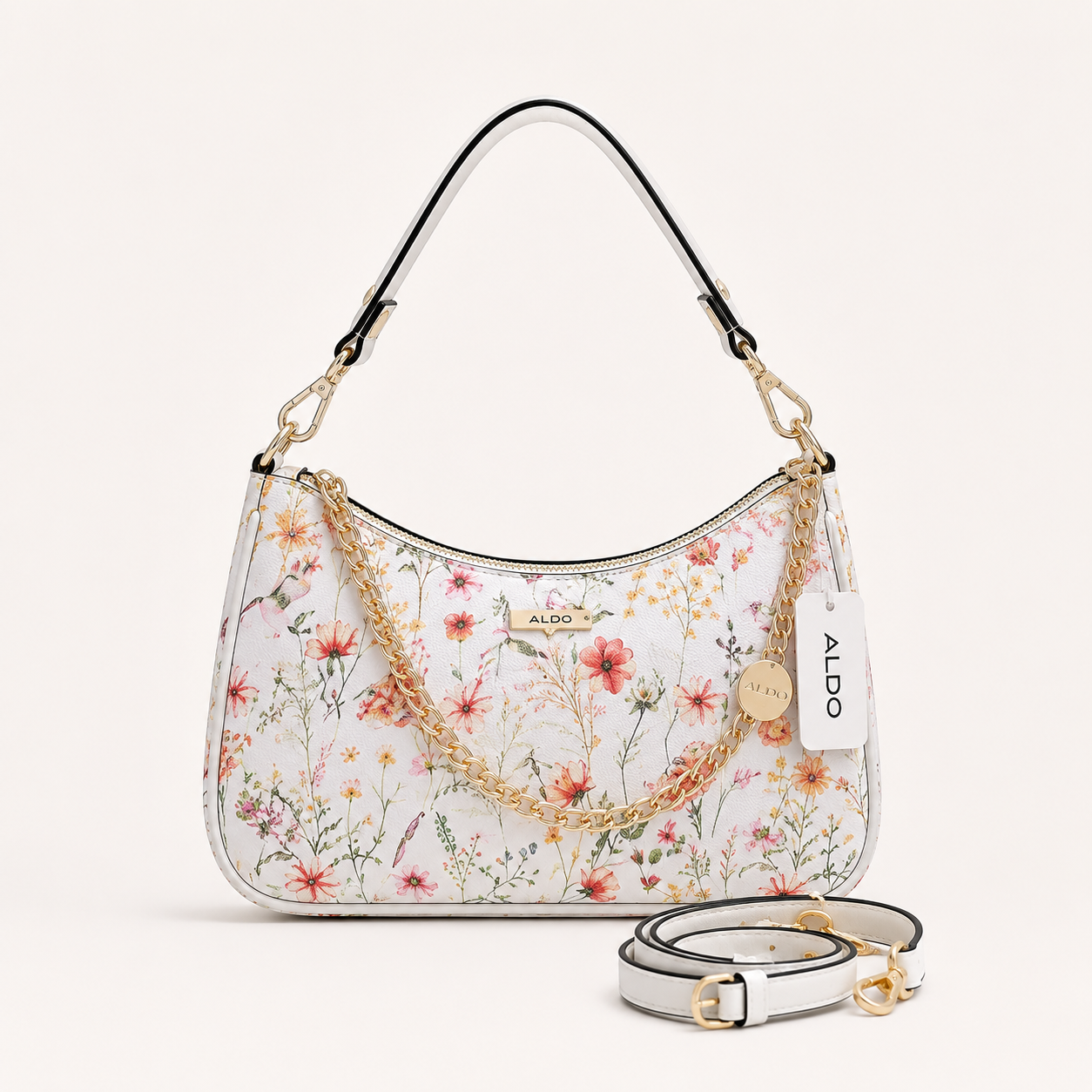 Aldo-Inspired Floral Printed Hobo Shoulder Bag With Box (Pink Flower)