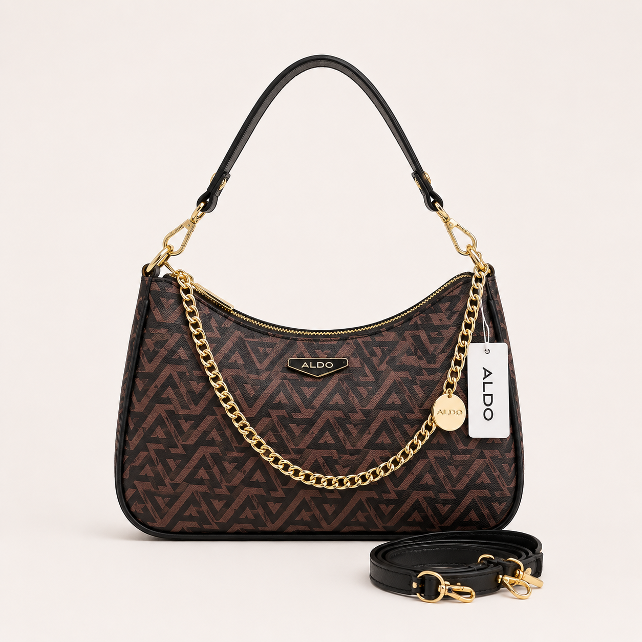 Aldo-Inspired Maricar Brown Geometrical Monogram Shoulder Bag With Box