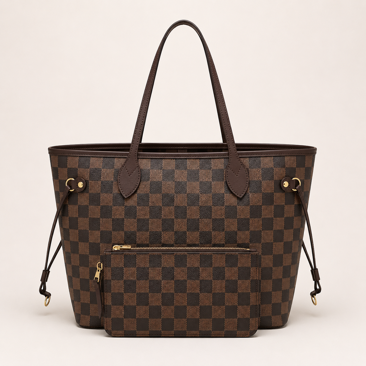 LV-inspired Neverfull Premium Quality Tote Bag With Box And Dust Bag (Brown Checks)