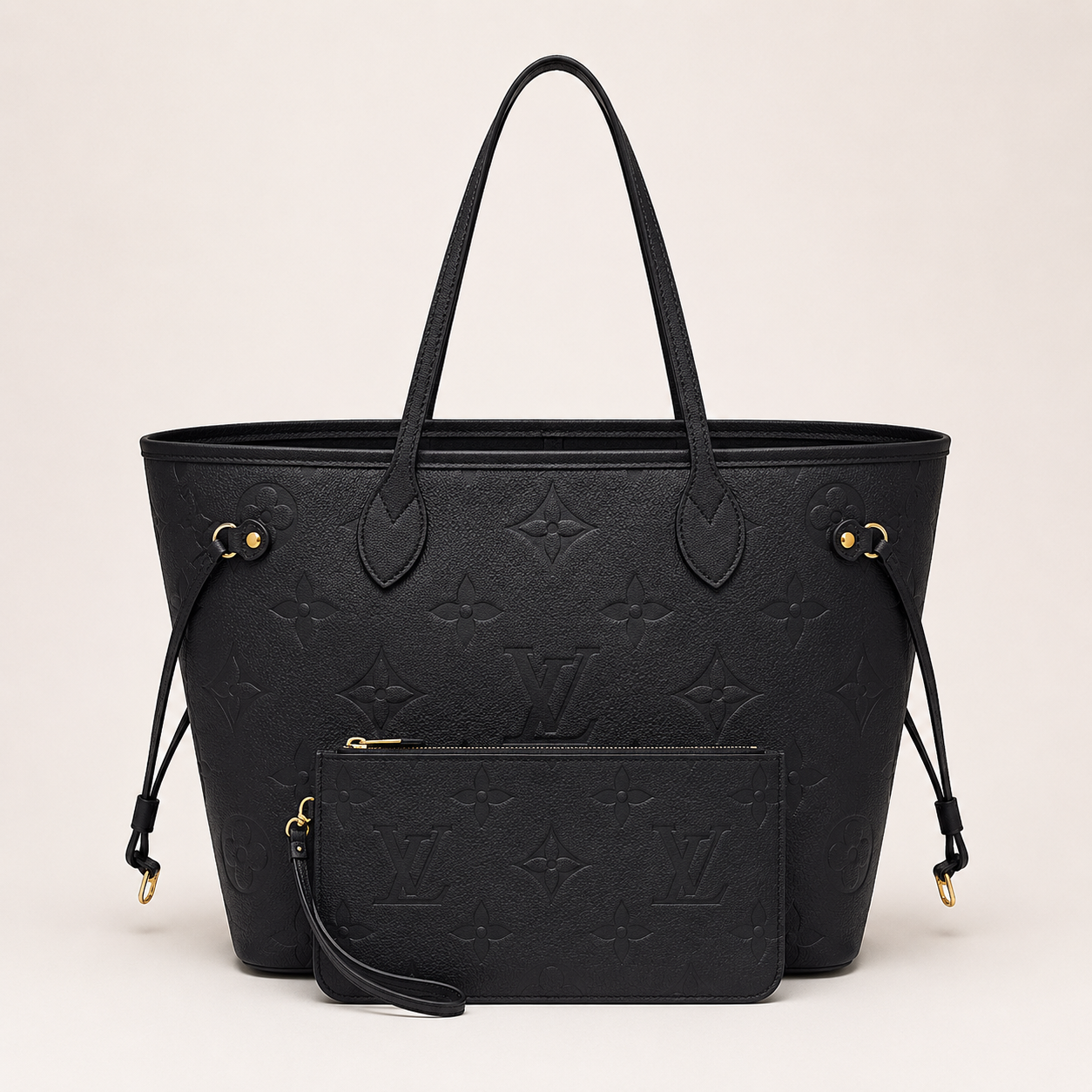 LV-Inspired Neverfull Embossed Premium Quality Tote Bag With Box And Dust Bag (Black)