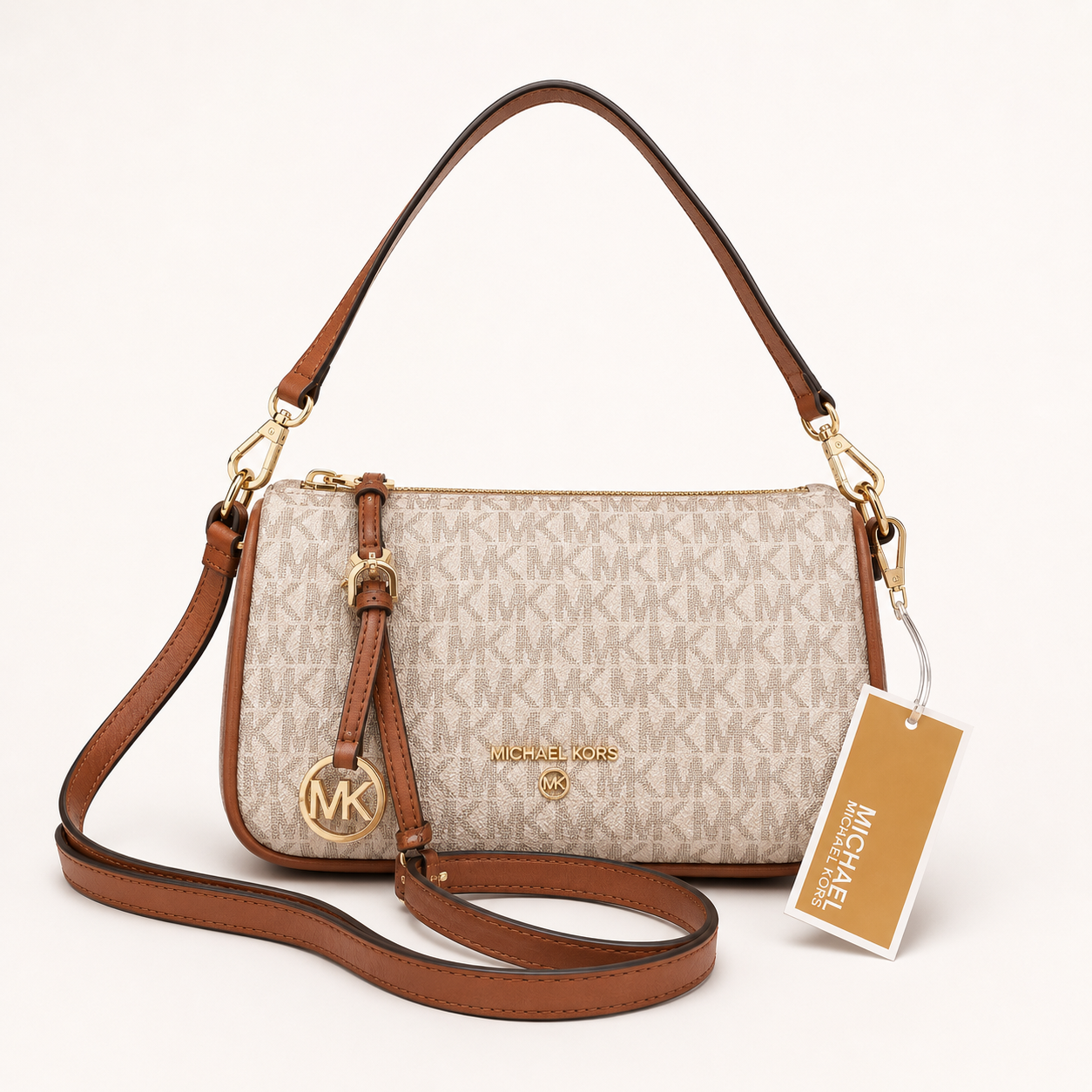MK-Inspired Jet Set Charm Shoulder Bag With Box And Dust Bag (Beige)