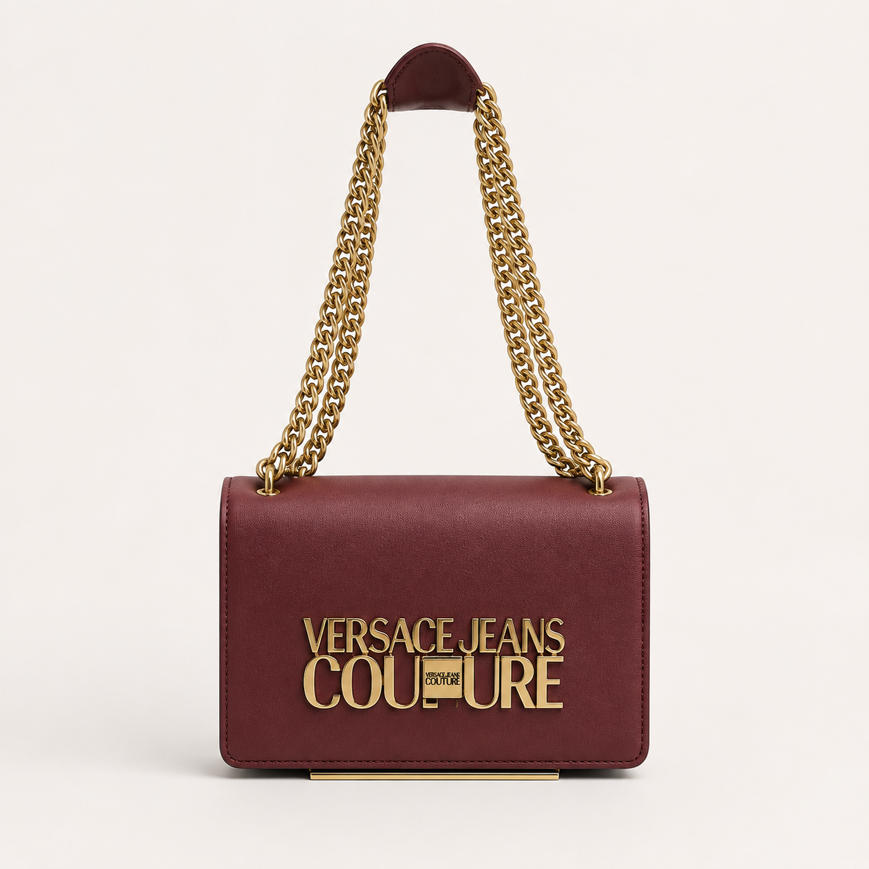 V-Inspired Jeans Couture Logo Flap Shoulder Bag with Double Box And Dust Bag (Maroon)
