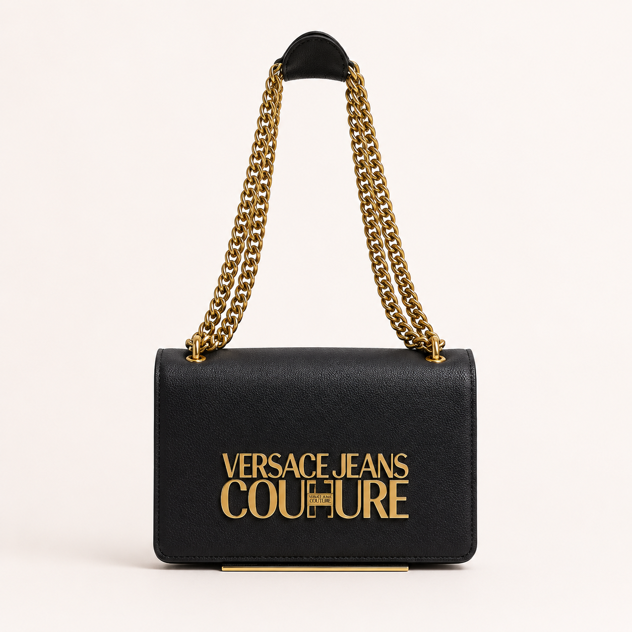 V-Inspired Jeans Couture Logo Flap Shoulder Bag with Double Box And Dust Bag (Black)